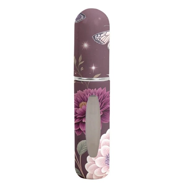 Travel Atomiser for Perfumes with Spray Nozzle 5 ml Compact Refillable Flask with Window Dark Purple with Floral Motif for Travel 1