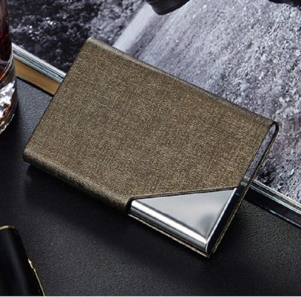 Travel Case for Documents and Cards Made of PU Leather Compact Size 9.6 x 6.5 cm Subtle Surface Texture Glossy Silver Corner Fits in Pocket gold