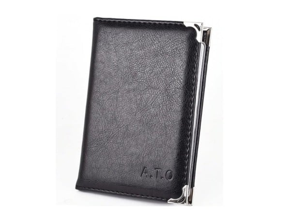 Travel Document and Card Holder in Black PU Leather with Silver Corners Transparent Pockets and Removable Plastic Insert Size 14.2 x 9.8 cm 1