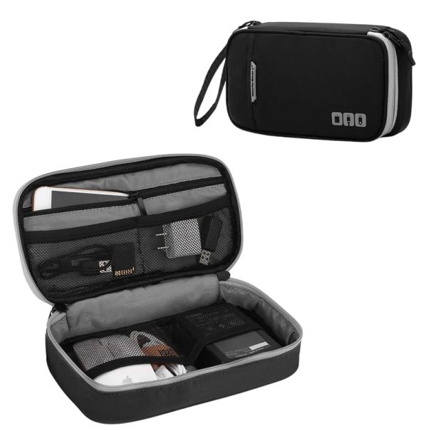 Travel Organiser for Electronics and Cables 12x4.5x23.5 cm Neutral Colours Practical Case for Chargers, Headphones and Accessories black