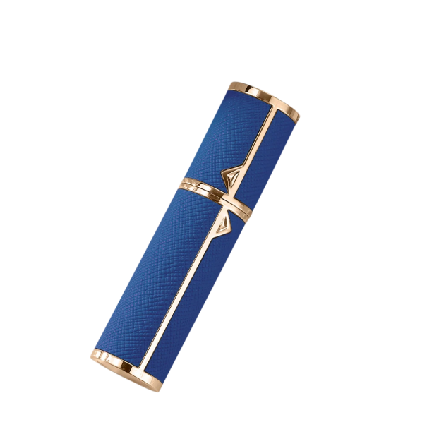Travel Perfume Atomiser 5 ml PU Leather and Metal with Decorative Gold Details Compact Flask for Carrying Fragrance dark blue