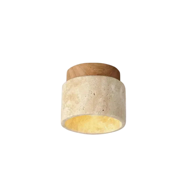 Travertínové LED stropné svietidlo 10x12 cm kameň a drevo teplá biela moderné osvetlenie do interiéru, chodby a spálne svetlo hnedá