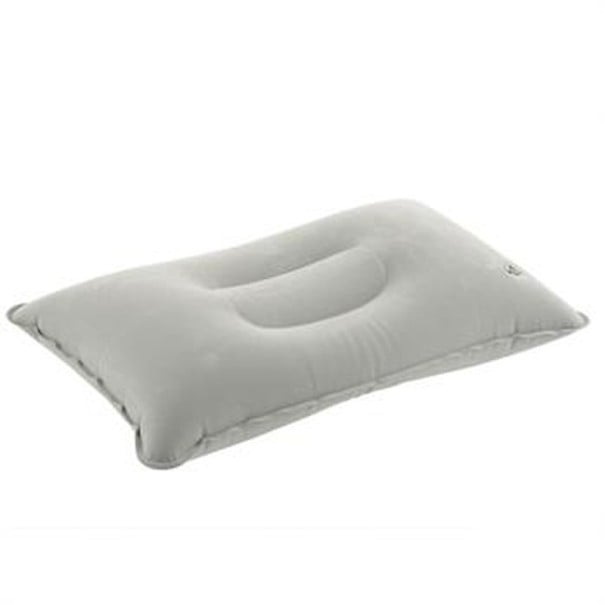 Travesseiro de viagem insuflável para dormir com cavidade para a cabeça Material PVC com superfície macia Dimensões 38 x 24 x 12 cm cinzento