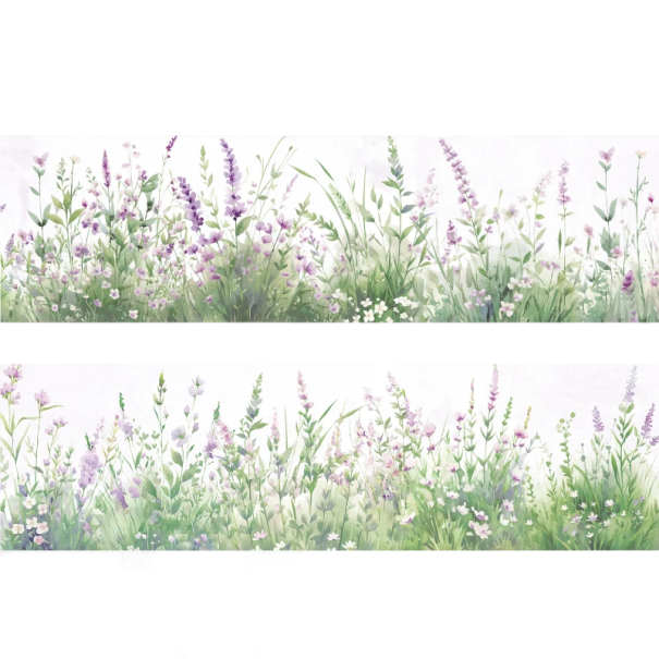 Trávníková páska s květinovým motivem 5 cm x 2 m PET zelenofialová pro dekoraci rostlin květináčů scrapbook tvoření 1