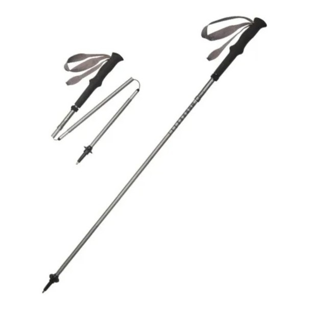 Trekingová hůl 110 cm skládací na 35 cm ultralehká s rychlým rozložením poutkem na zápěstí a hrotem s talířkem proti bahnu šedá