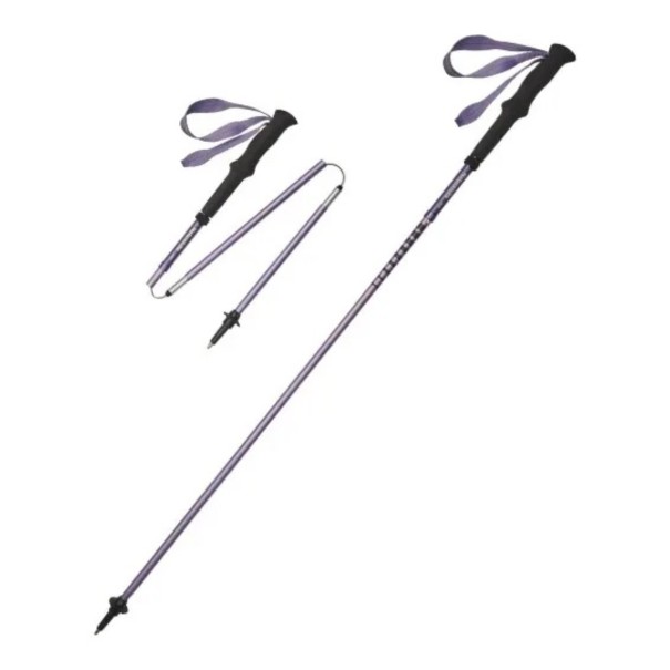 Trekingová hůl 120 cm so skladaním na 37 cm ultralehká skladacia s rýchlym zaistením dielov pútkom na zápästie a tanierikom nad hrotom fialová