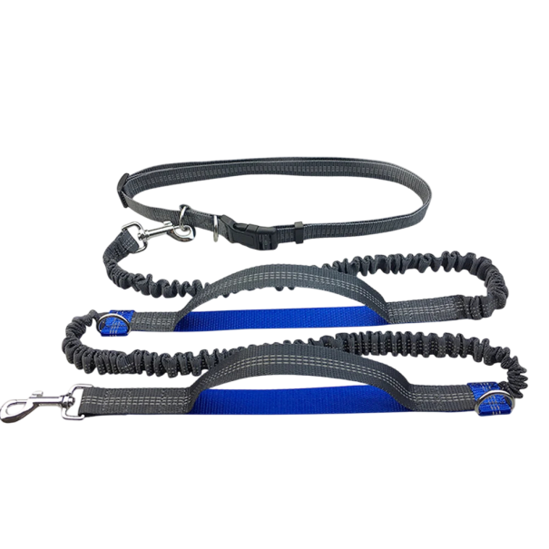 Trela elástica para cães para correr à volta da cintura Hands Free Trela reflexiva com cinto ajustável e amortecedor Condução confortável azul