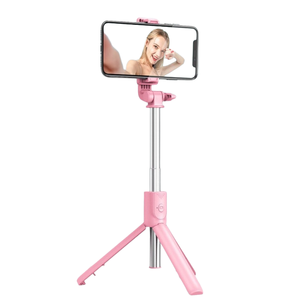Treppiede mini wireless con asta per selfie rosa