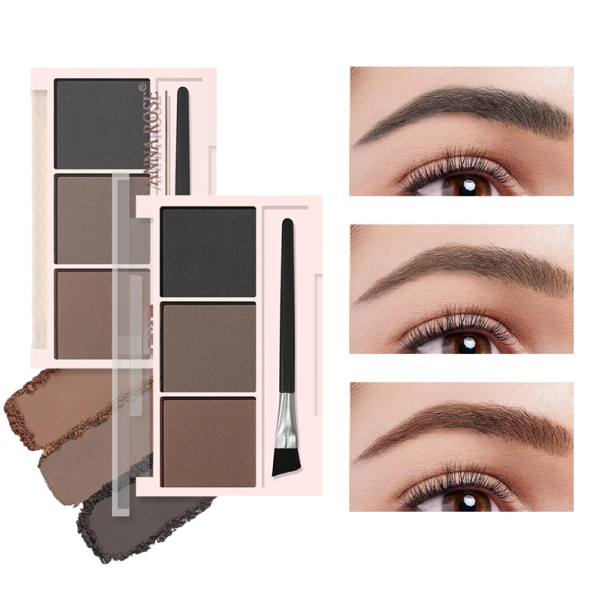 Tříbarevný pudrový stín na obočí se štětečkem 5 g Paletka na tvarování a zvýraznění obočí Přírodní tónování Profesionální make-up nástroj 3