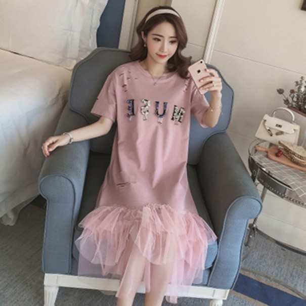 Tričkové šaty s tylovou sukňou ružová XL