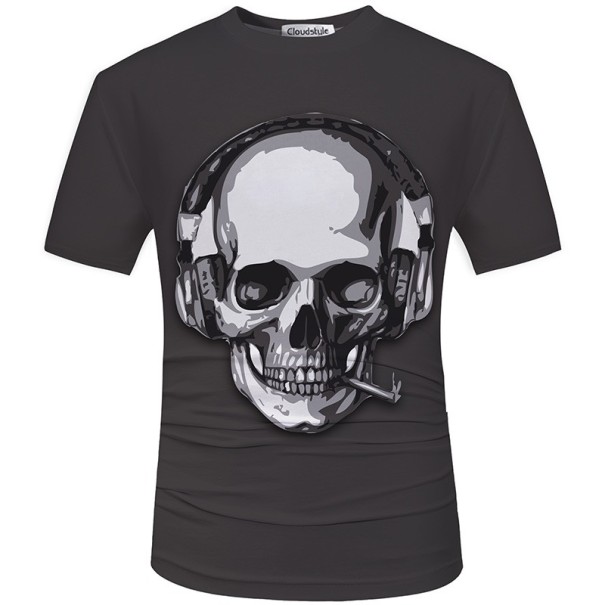 Tricou 3D pentru bărbați cu imprimeu - Craniu cu țigară XXS