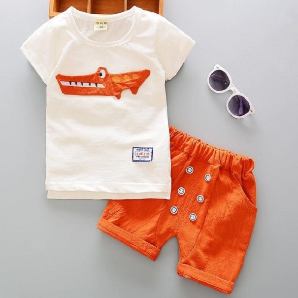 Tricou băiat cu crocodil și pantaloni scurți L1562 portocale 6-12 luni