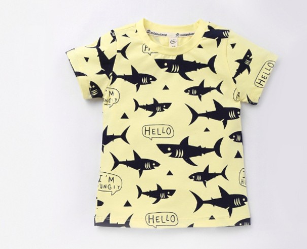 Tricou băiat cu imprimeu rechin J2538 galben 3