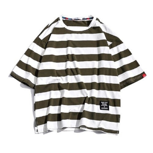 Tricou cu dungi pentru bărbați T2058 verde armată XXL