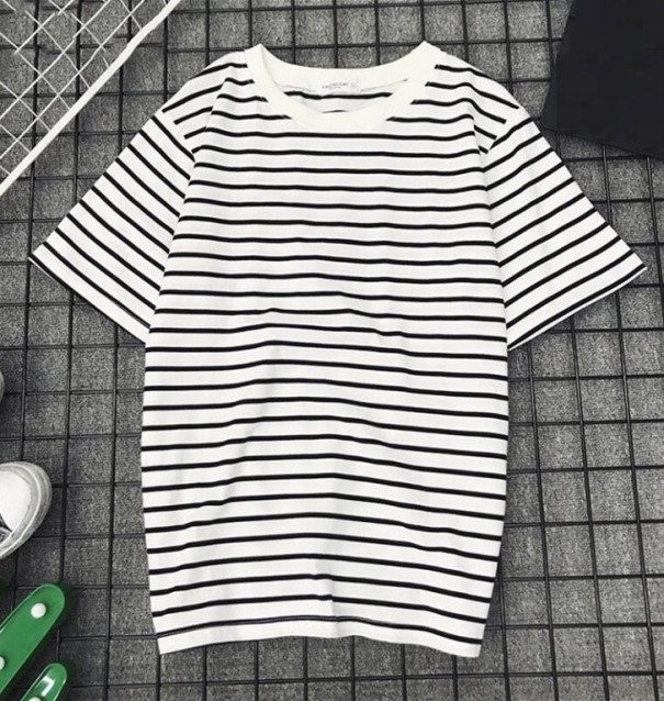 Tricou cu dungi pentru femei A1280 alb S