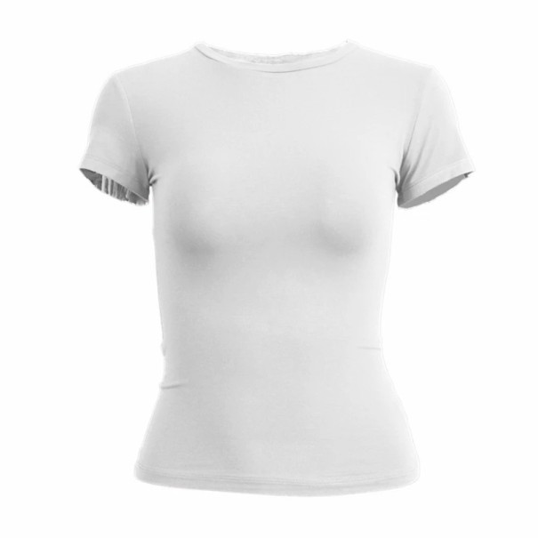 Tricou cu mânecă scurtă pentru femei, top elastic ajustat cu guler rotund, culoare solidă modernă, tricou Slim Fit, îmbrăcăminte la modă alb M