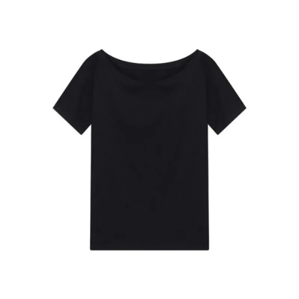Tricou cu umeri goi, croială lejeră, top casual pentru femei, stil elegant și confortabil, tricou la modă pentru serviciu și timp liber negru L