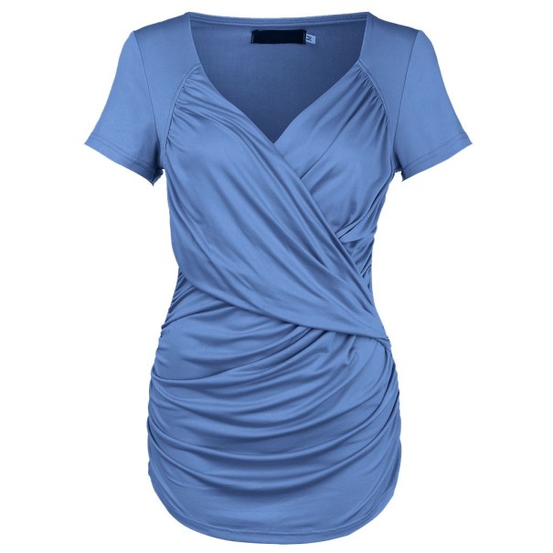Tricou cu volane pentru femei albastru XS