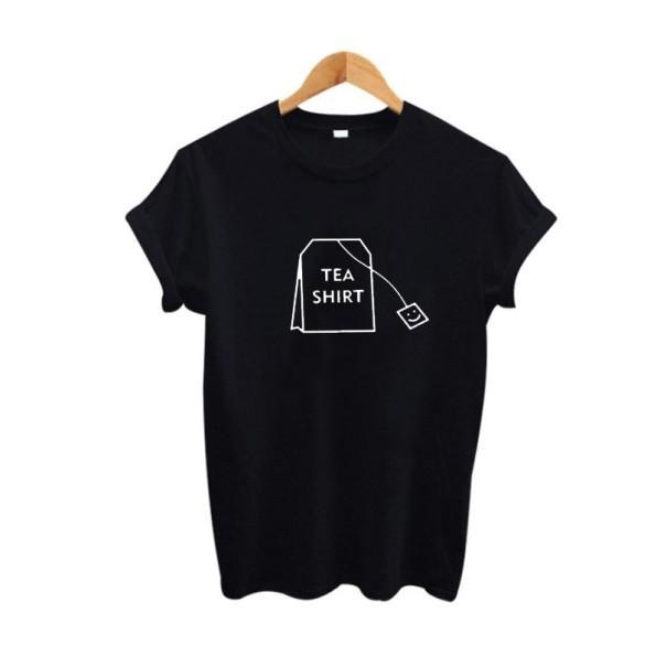 Tricou dama cu imprimeu - Plic de ceai J1187 negru XL