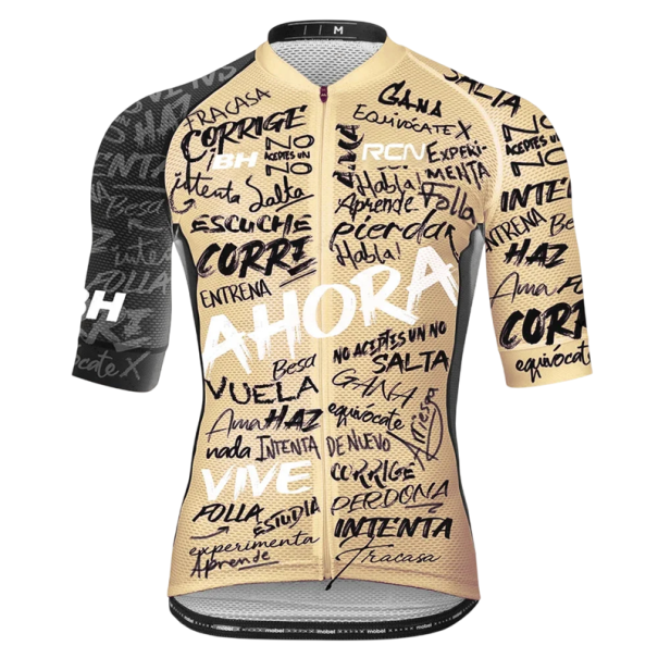 Tricou de ciclism pentru bărbați cu mânecă scurtă și fermoar, cu motiv de inscripții, pentru ciclism, sport și activități de timp liber beige XL