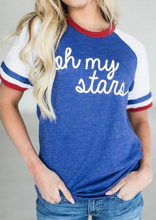 Tricou de dama albastru cu imprimeu L