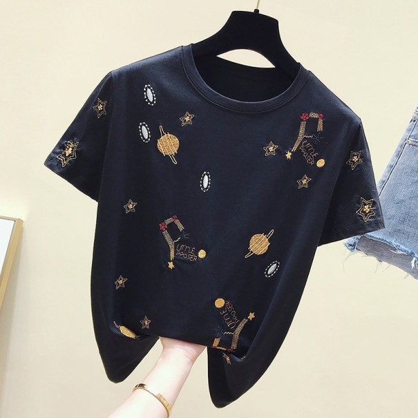 Tricou de damă cu broderie negru M