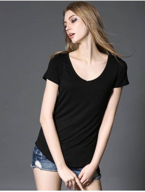 Tricou de damă cu buzunar negru XXL