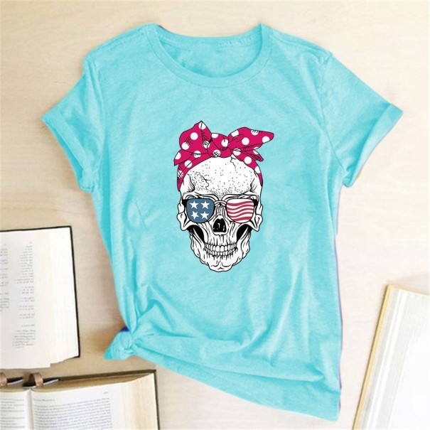 Tricou de damă cu craniu B74 turcoaz S