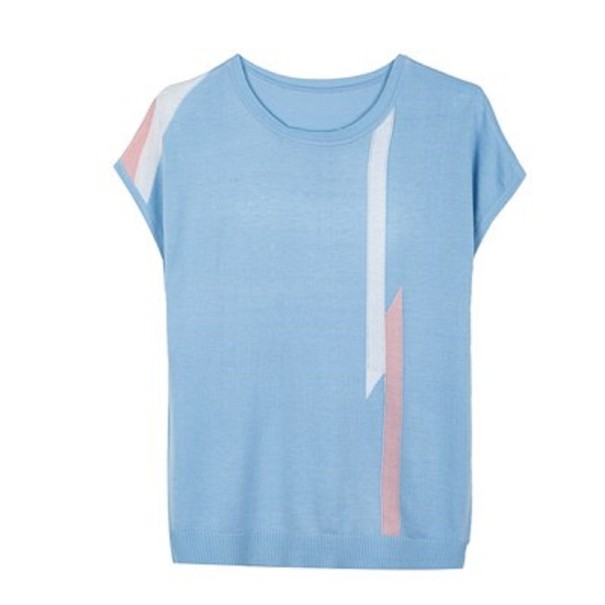 Tricou de damă cu dungi A1281 albastru