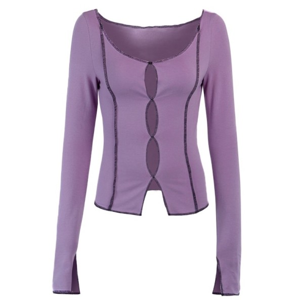 Tricou de damă cu fante violet M