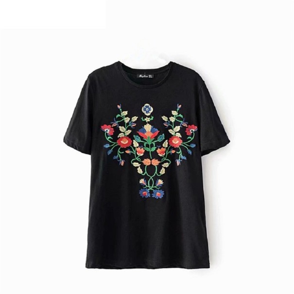 Tricou de damă cu flori A960 negru S