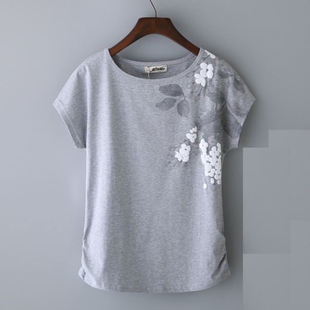 Tricou de damă cu flori B258 gri XL