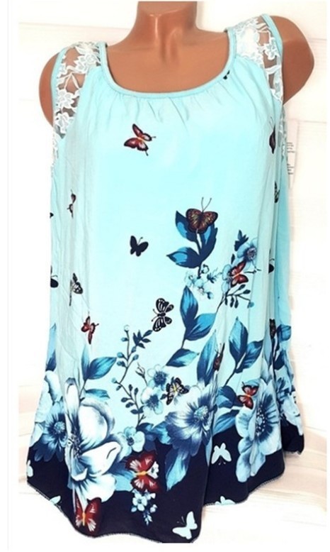 Tricou de damă cu fluturi B344 turcoaz S