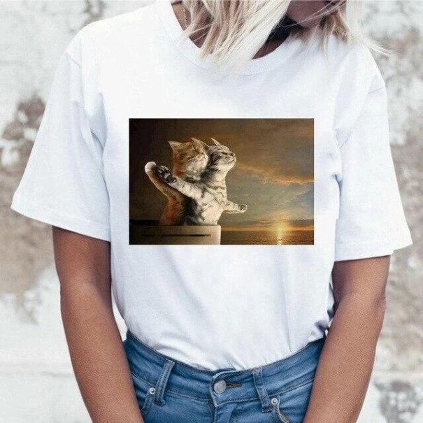 Tricou de damă cu imprimeu amuzant de pisică L 5