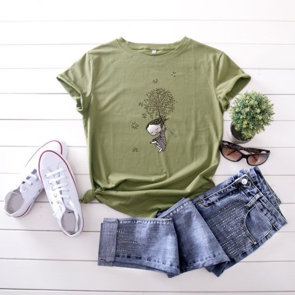 Tricou de damă cu imprimeu B355 verde armată 3XL