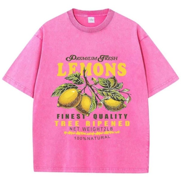 Tricou de damă cu imprimeu cu lămâie Stil supradimensionat Inscripții vintage Premium Fresh Croială confortabilă Streetwear Tricou cu mânecă scurtă roz XXL