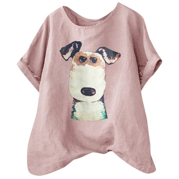 Tricou de damă cu imprimeu de câine roz XXL