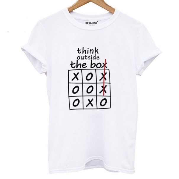 Tricou de damă cu imprimeu de cinci pătrate alb S