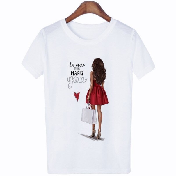 Tricou de damă cu imprimeu de femeie alb S