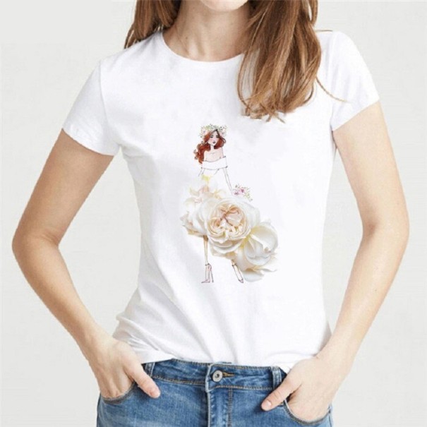 Tricou de damă cu imprimeu de flori A1316 alb S