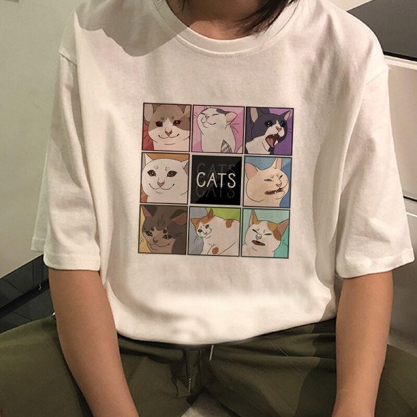 Tricou de damă cu imprimeu de pisică B229 alb L