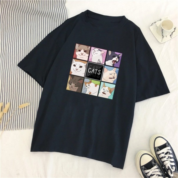 Tricou de damă cu imprimeu de pisică B229 negru M