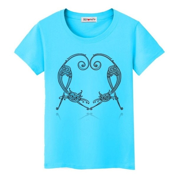 Tricou de damă cu imprimeu de pisică B385 albastru XL 2