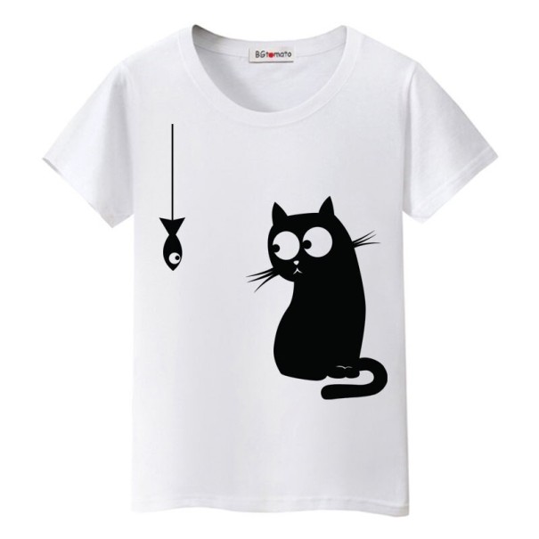 Tricou de damă cu imprimeu de pisică B386 alb XS 2