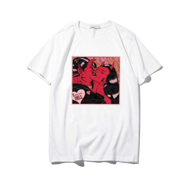 Tricou de damă cu imprimeu diavol alb M