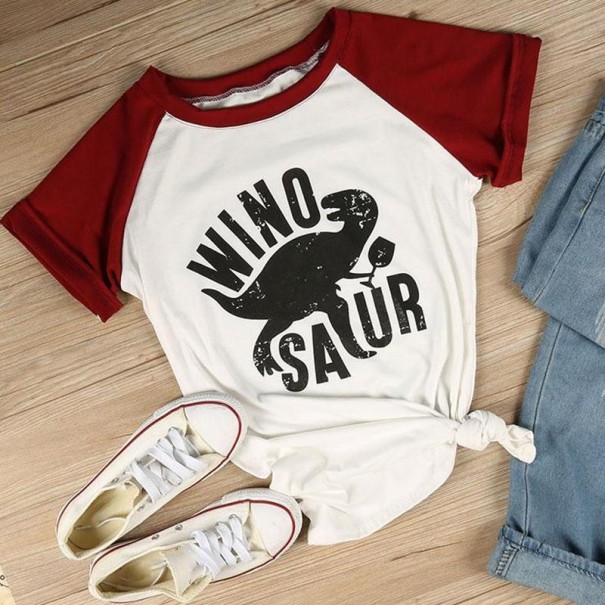 Tricou de damă cu imprimeu dinozaur roșu S