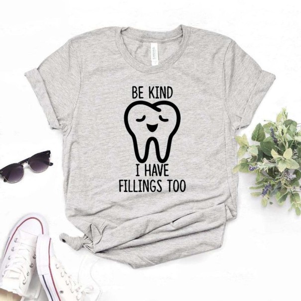 Tricou de damă cu imprimeu dinte gri XS