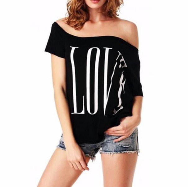 Tricou de damă cu imprimeu dragoste A991 negru M