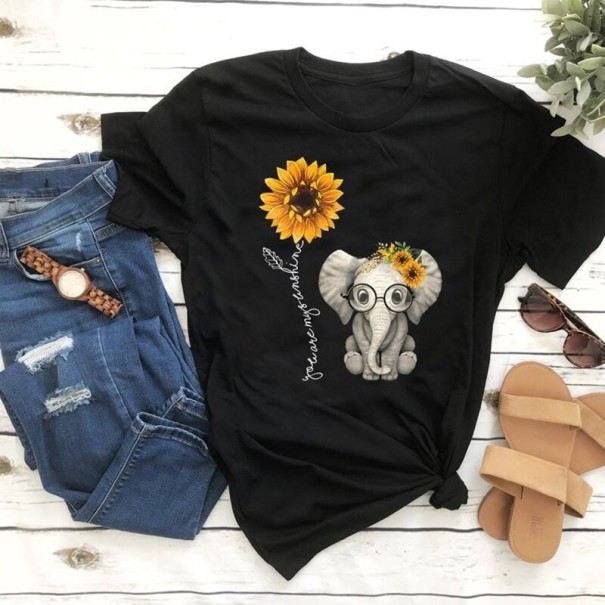 Tricou de damă cu imprimeu elefant negru 4XL
