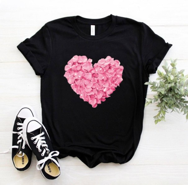 Tricou de damă cu imprimeu inimă negru L
